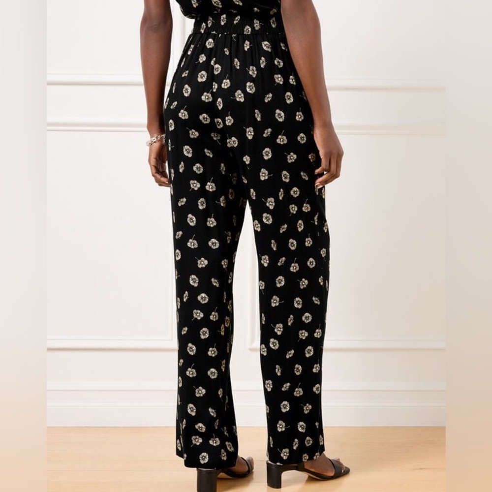 Talbots Twill Black Flower Deco Button Down Top Wide leg Pant Set Size XLp - Picture 9 of 16